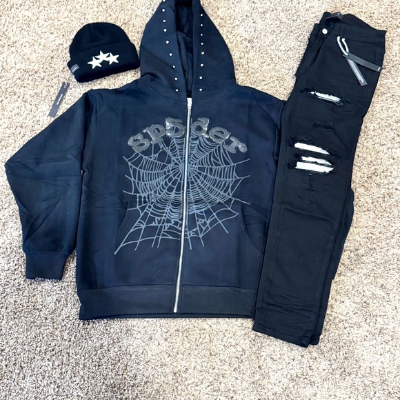 Spyder Black Hoodie with Web Design